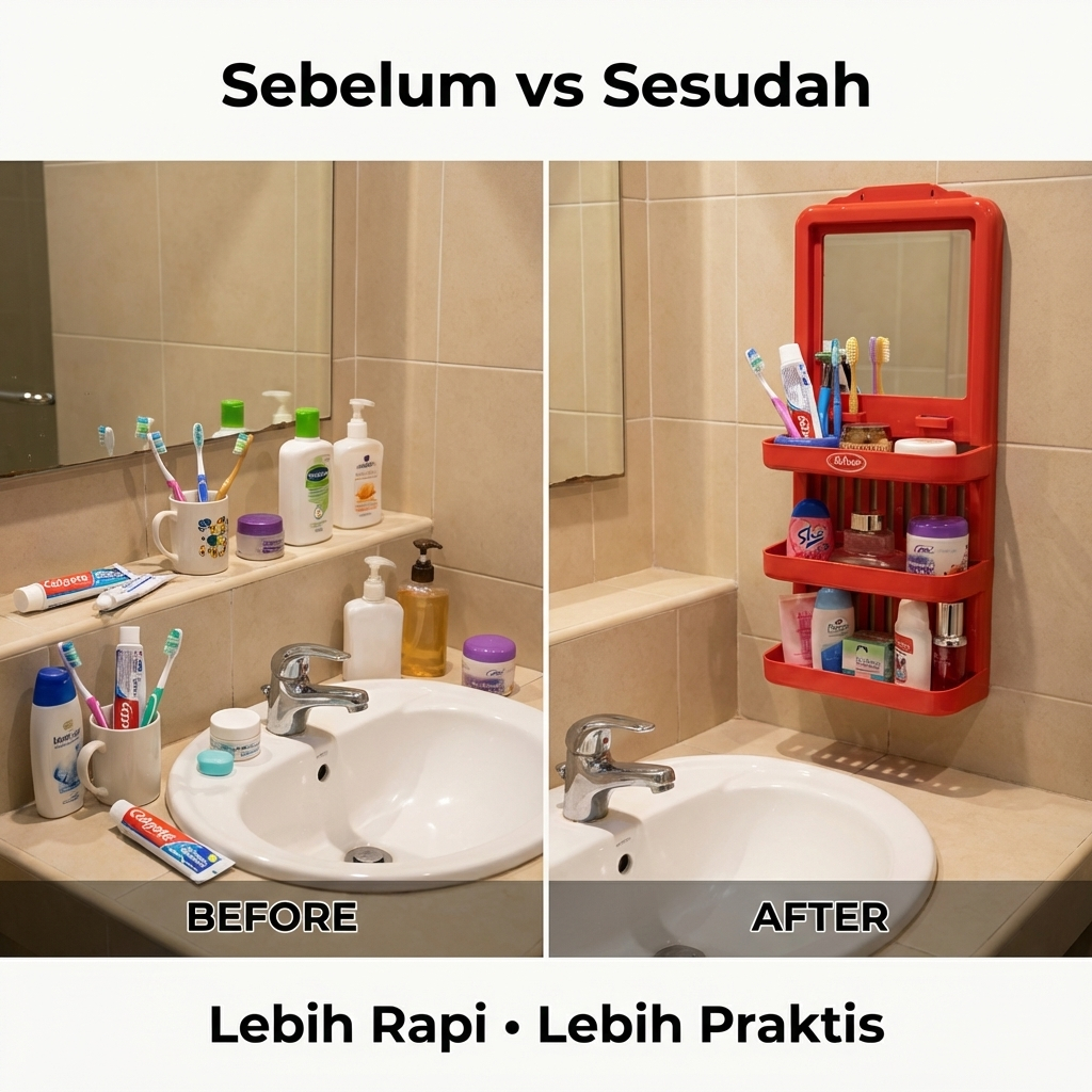PROMO TERMURAH Rak Kamar Mandi Dinding Sabun Tempel Kosmetik Make Up Kaca Gantung Tempat Sabun Kaca