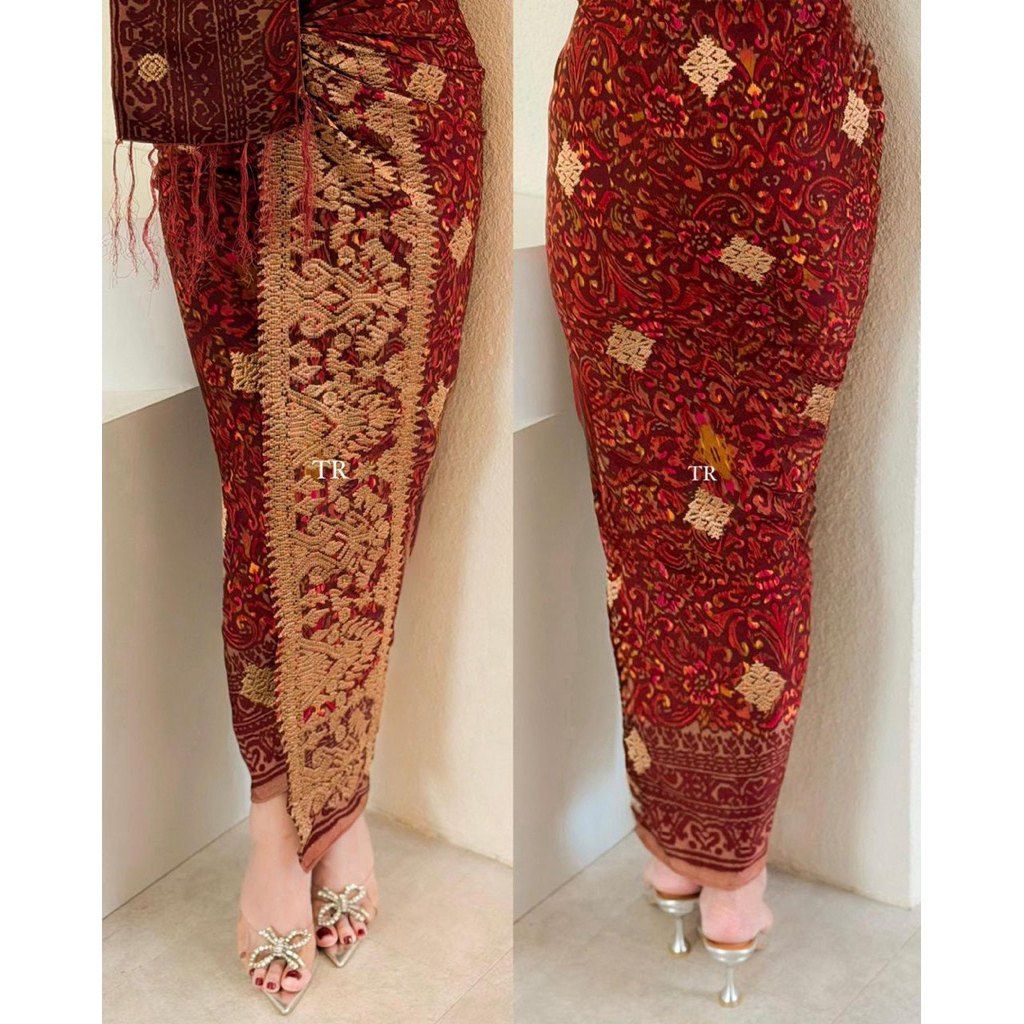 Kamen lembaran motif endek tumpal bordir set selendang