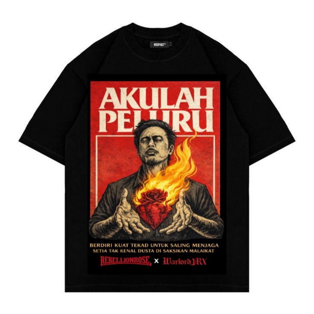 Kaos Distro Pria “AKULAH PELURU” RebellionRose x WarlordJRX – T-Shirt Hitam Premium Grafis Artistik 