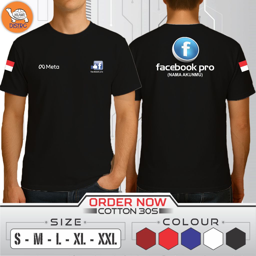 Kaos Meta Facebook Pro V1 Gratis Custom Nama Akun Kaos Combad 30s Sablon DTF Premiu