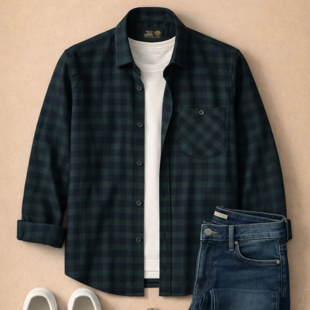 JACK BROWN Flanel Cream White Best Seller / flanel/hem pria/ flanel pria/ kemeja flanel/ eighty eigh
