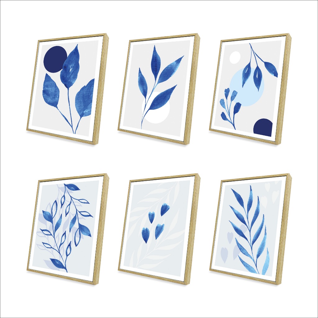 Poster Dinding Dekorasi Wall Art Aesthetic Pajangan Kamar Ruangan Tropical Botanical Blue biru  E01