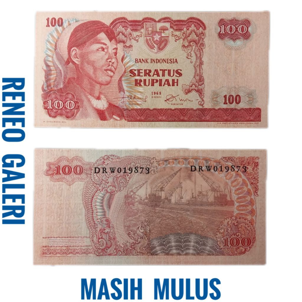 Mulus asli Rp 100 Rupiah Sudirman tahun 1968 Seri Jendral Soedirman uang kertas Kuno duit jadul lawa