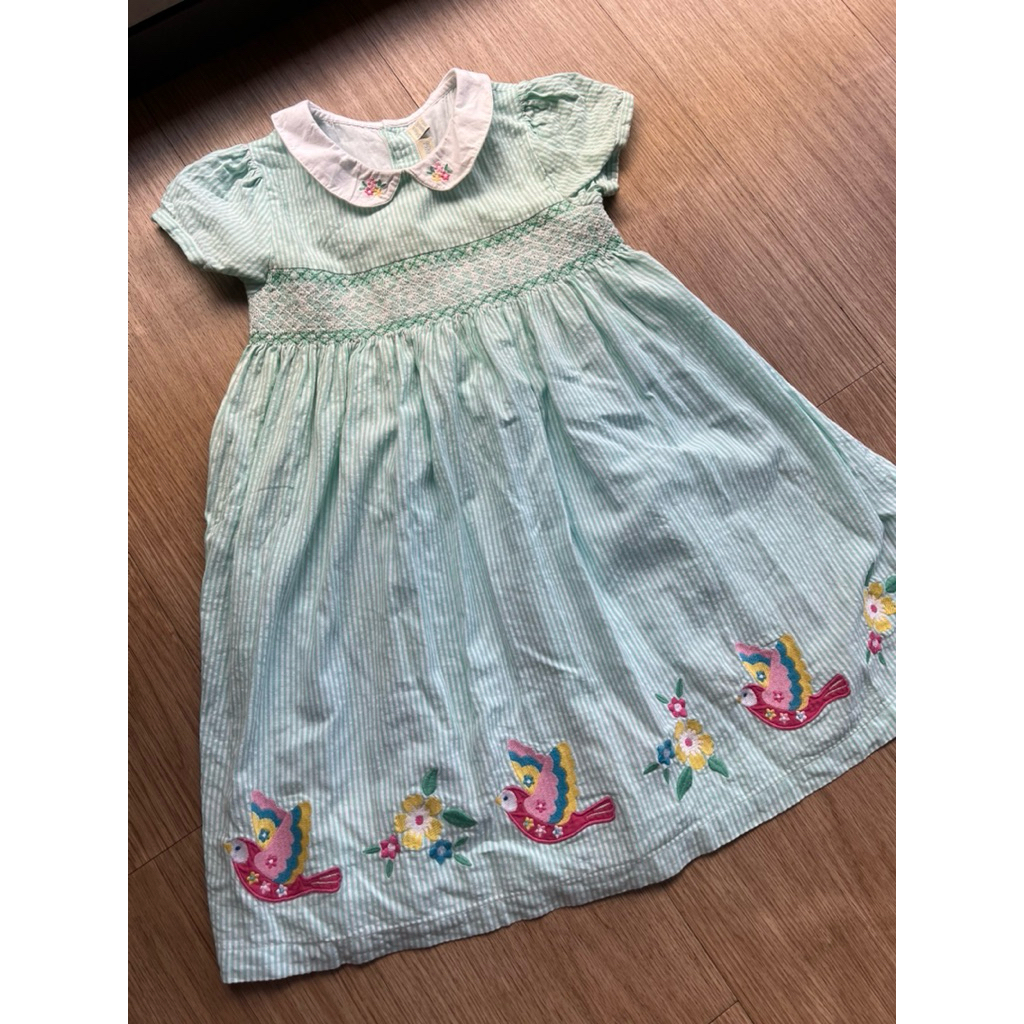 JojoMamanBebe Smocked Dress Patch Birds Turqouise Toska Green Anak Perempuan Size 3-4 Tahun
