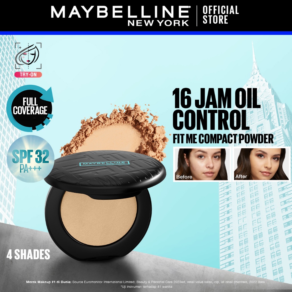 Maybelline Fit Me Matte + Poreless 16 Jam Oil Control Compact Powder Make Up Bedak Padat tahan 16 Ja