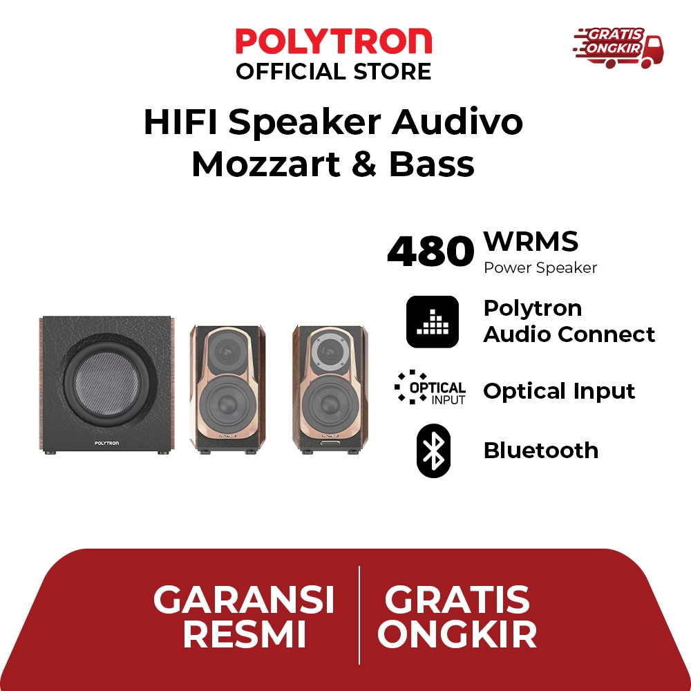 Polytron HiFi Active Bookshelf Speaker AUDIVO Mozart PHS 6M2 dan Subwoofer PSW 10A1