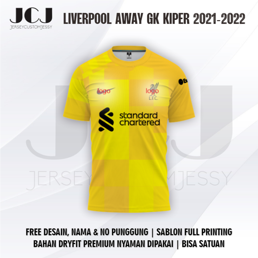 Jersey Bola LIVERPOOL AWAY GK KIPER 2021-2022 PENDEK Free custom nama dan no punggung Full  printing