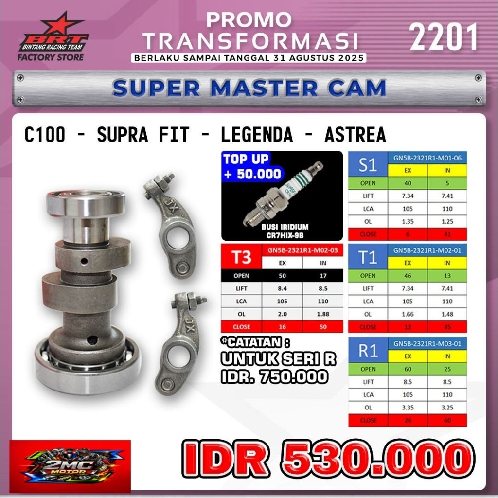 Super Master Cam+RRA BRT Noken As Pelatun Roller C100/Supra X/Fit/Grand/Win/GN5 - Bintang Racing Tea