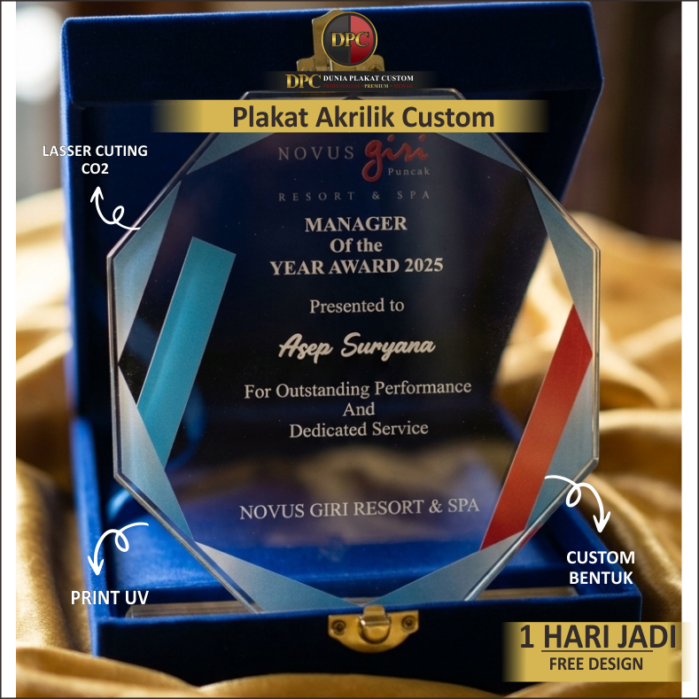 Dunia Plakat Custom Vandel Cinderamata,Bentuk Diamond  Kenang-kenangan, PKL, KKN 1 Hari Jadi