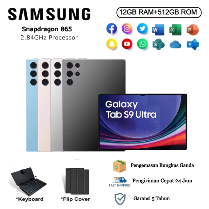 Samsung Tab 5G 12 inci | RAM 16GB + 512GB | Layar HD tajam 2026, untuk pelajar & pekerja kantoran