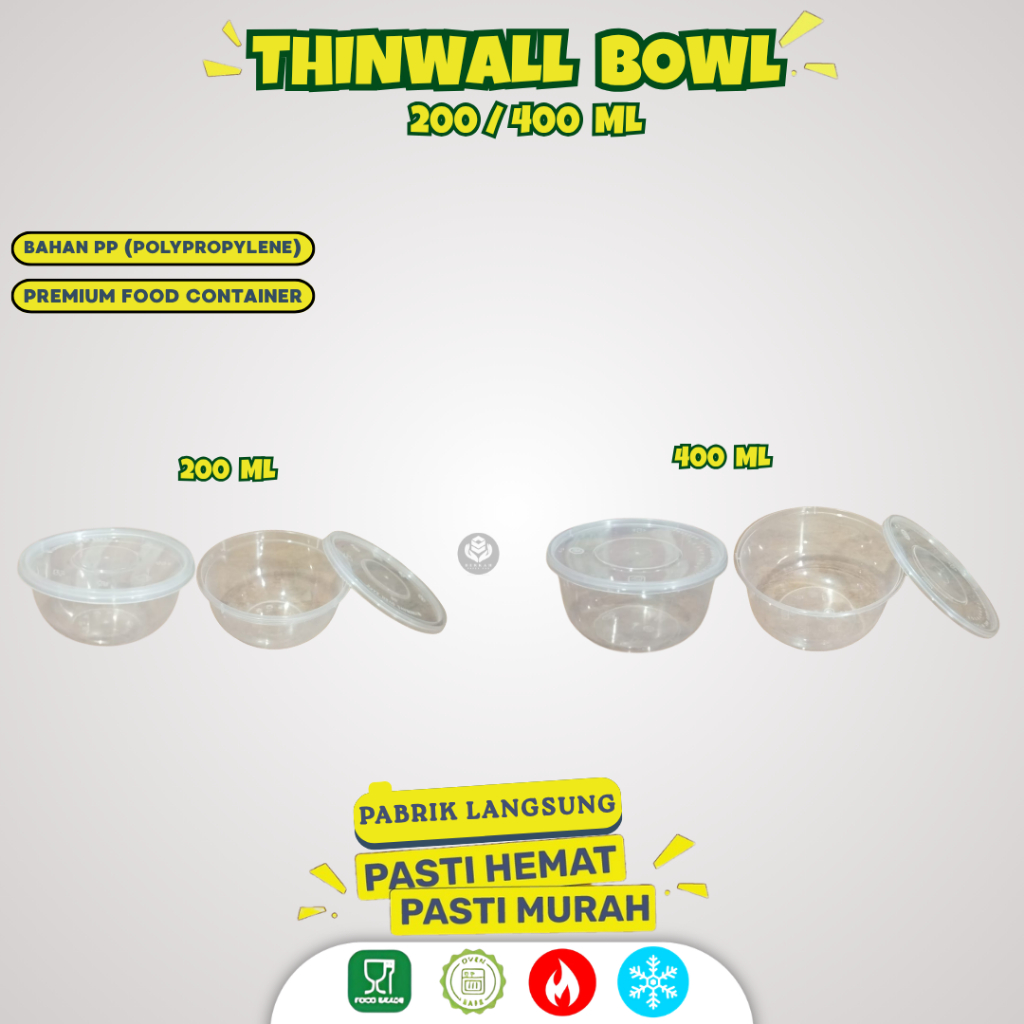 (25 Set) Thinwall Cup 400ml / Thinwall Round Bulat 400 Ml / Cup Puding Kemasan Plastik / BW400