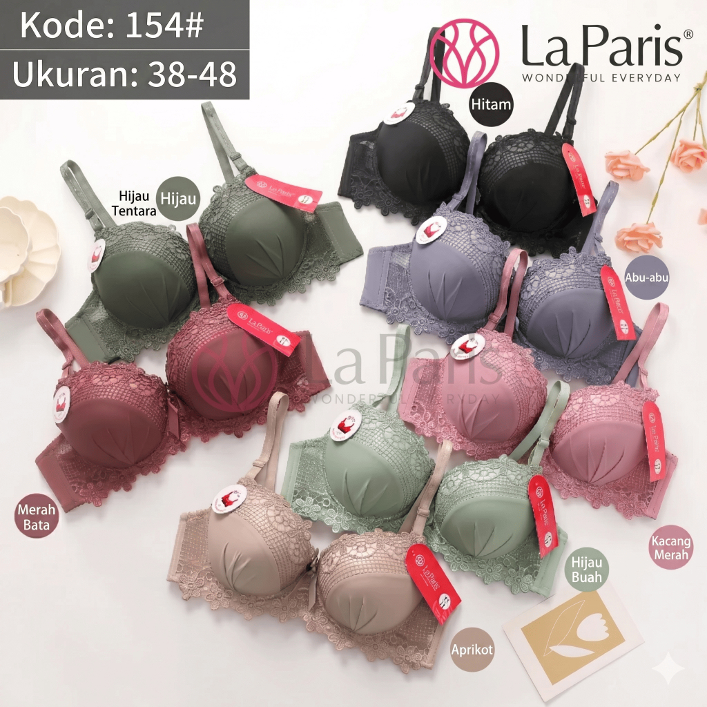 BH Bra Kawat Busa Tebal Push Up Renda Cantik Kait 3 Cup C - D 154 Size 38 40 42 44 46 48 Push Up Kaw