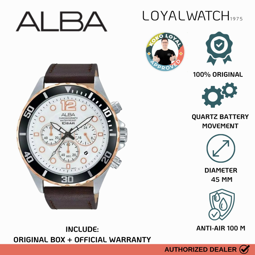 Jam Tangan Alba Chronograph Pria AT3912 Silver Leather /Kulit Original Garansi Resmi
