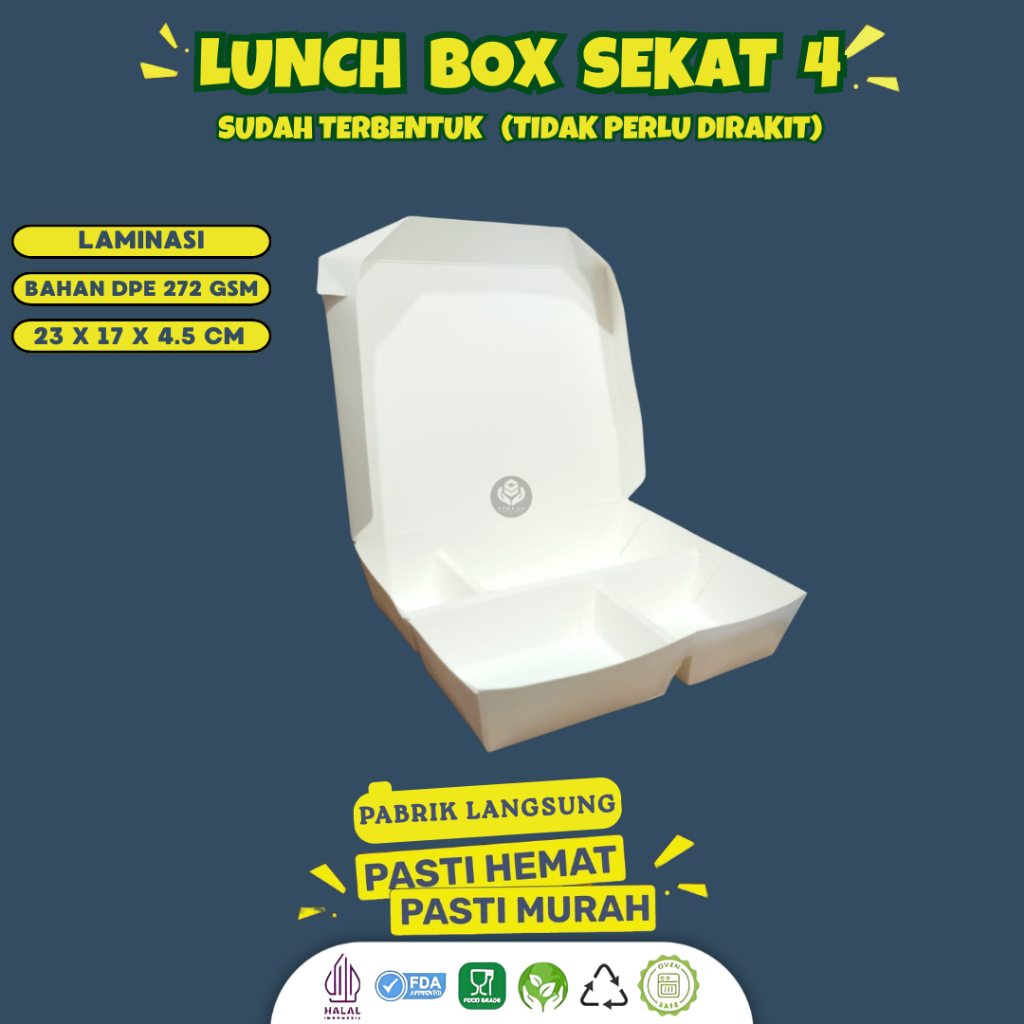 Paper Box Sekat 4 / Paper Lunch Box Sekat 4 / Box Dus Nasi Kotak Bento Kotak Nasi Take Away Box / LF