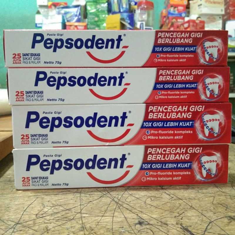 Pepsodent Pasta Gigi 75gr Pencegah Gigi Berlubang 1 Pack (12 PCS) 75gr - Warna Merah, Aroma Herbal, 
