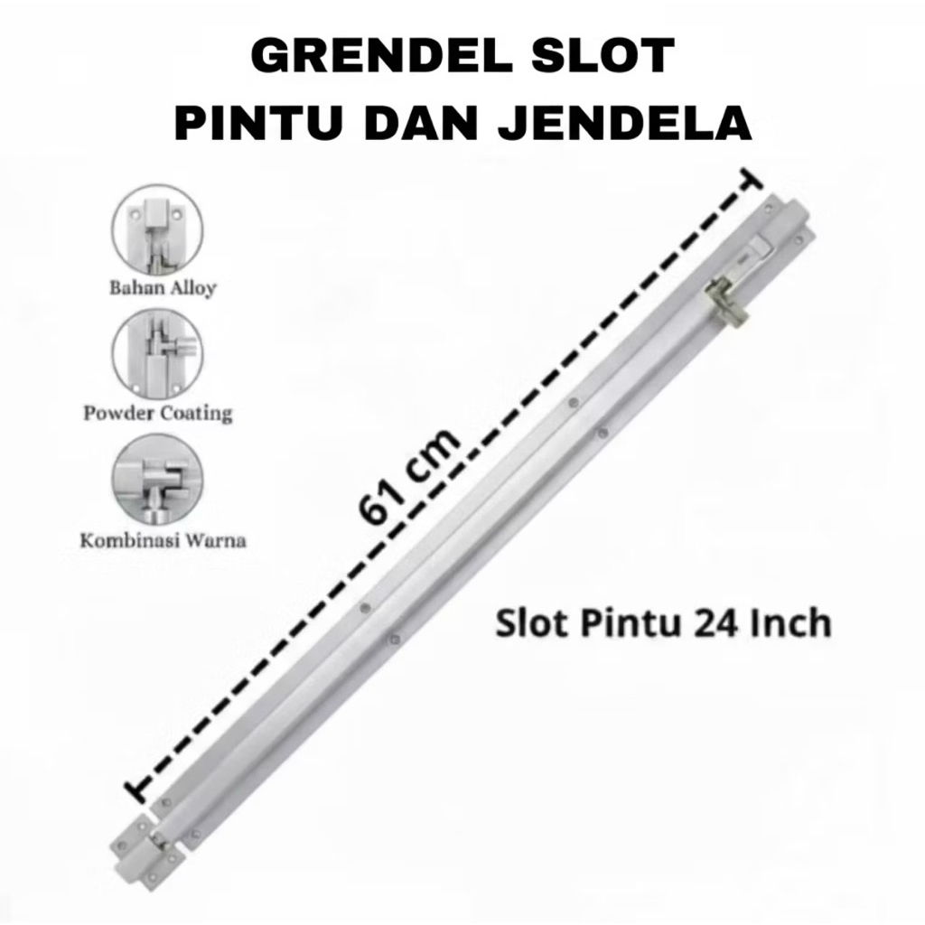 Grendel Pengunci Pintu Panjang Hitam Dan Silver bahan Alumunium Teball