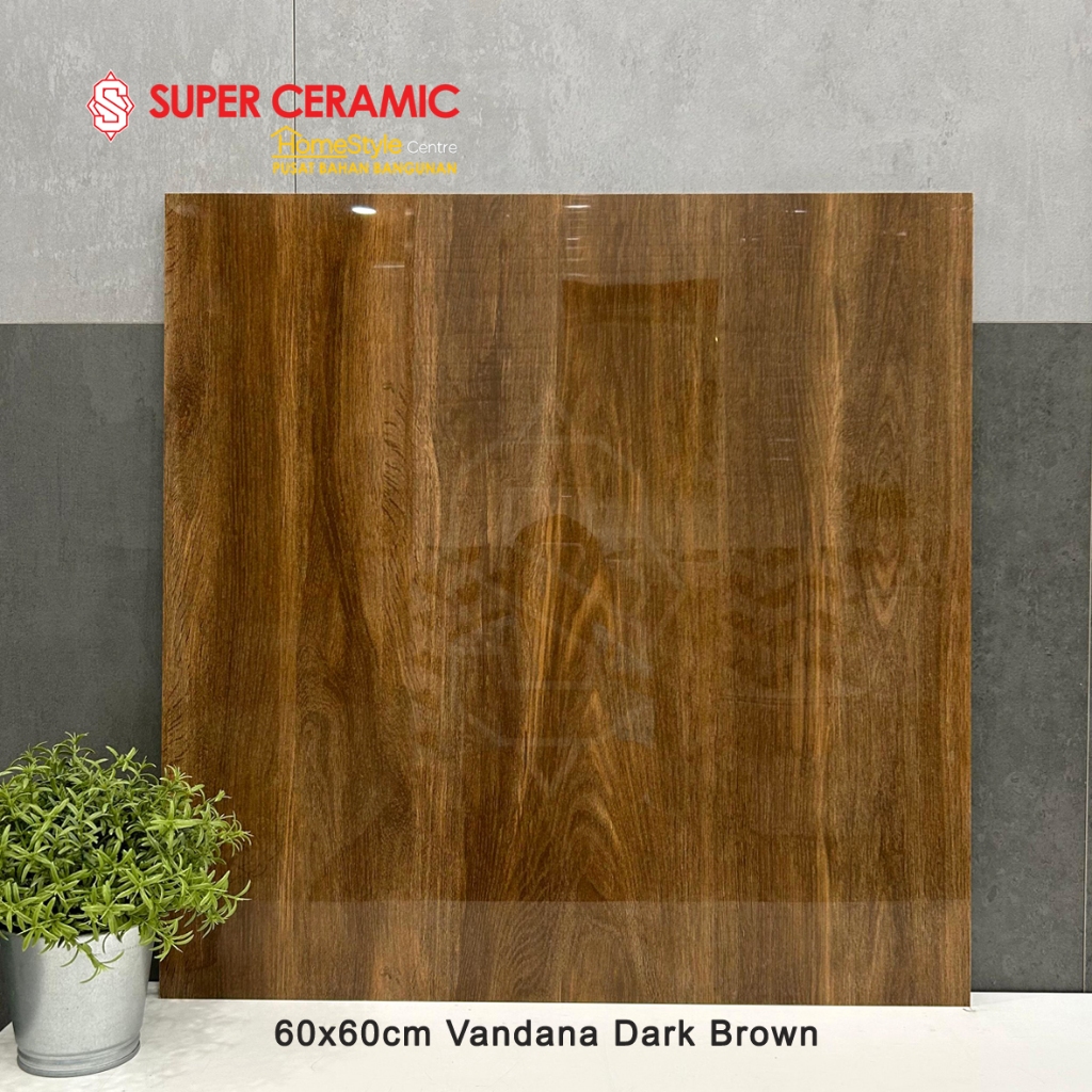 ARNA 60x60 Granit Lantai Dinding KAYU Glossy - VANDANA DARK BROWN