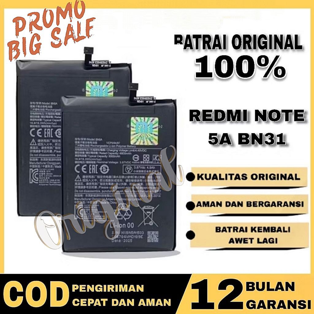 BATRAY BATERAI BATRE XIAOMI REDMI NOTE 5A BN31 ORIGINAL