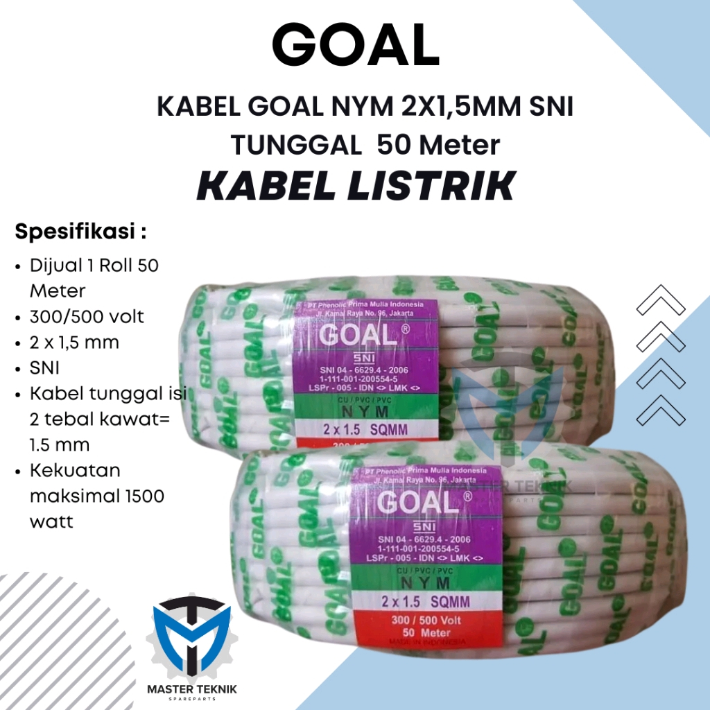 Kabel Listrik Tunggal NYM 2x1,5 2x1.5 50M GOAL L Kabel GOAL NYM 2X1.5MM (1 ROLL 50 METER ) / GOAL NY