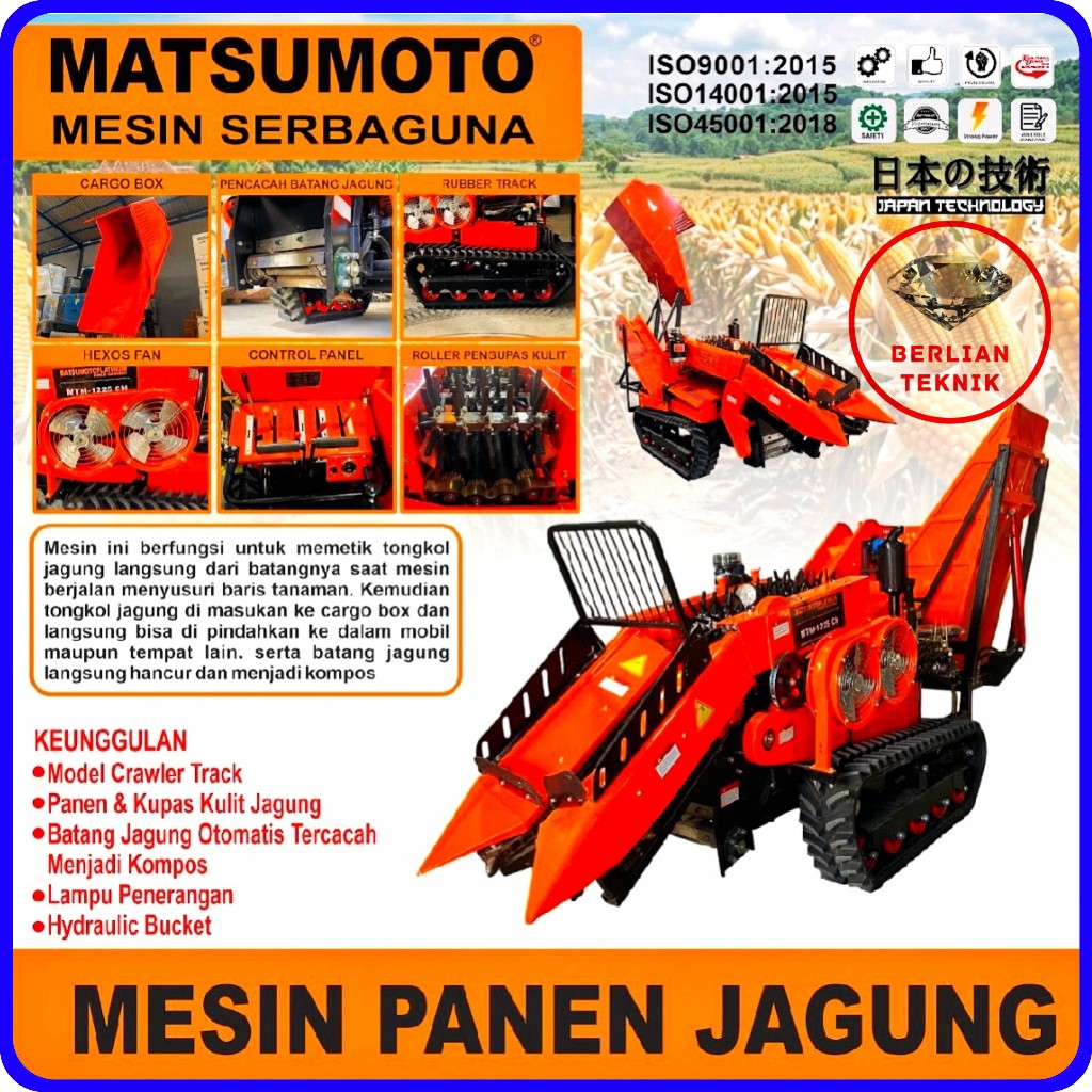 Traktor Panen Jagung Matsumoto MTM 1225 CH Otomatis + Mesin Diesel 25 HP