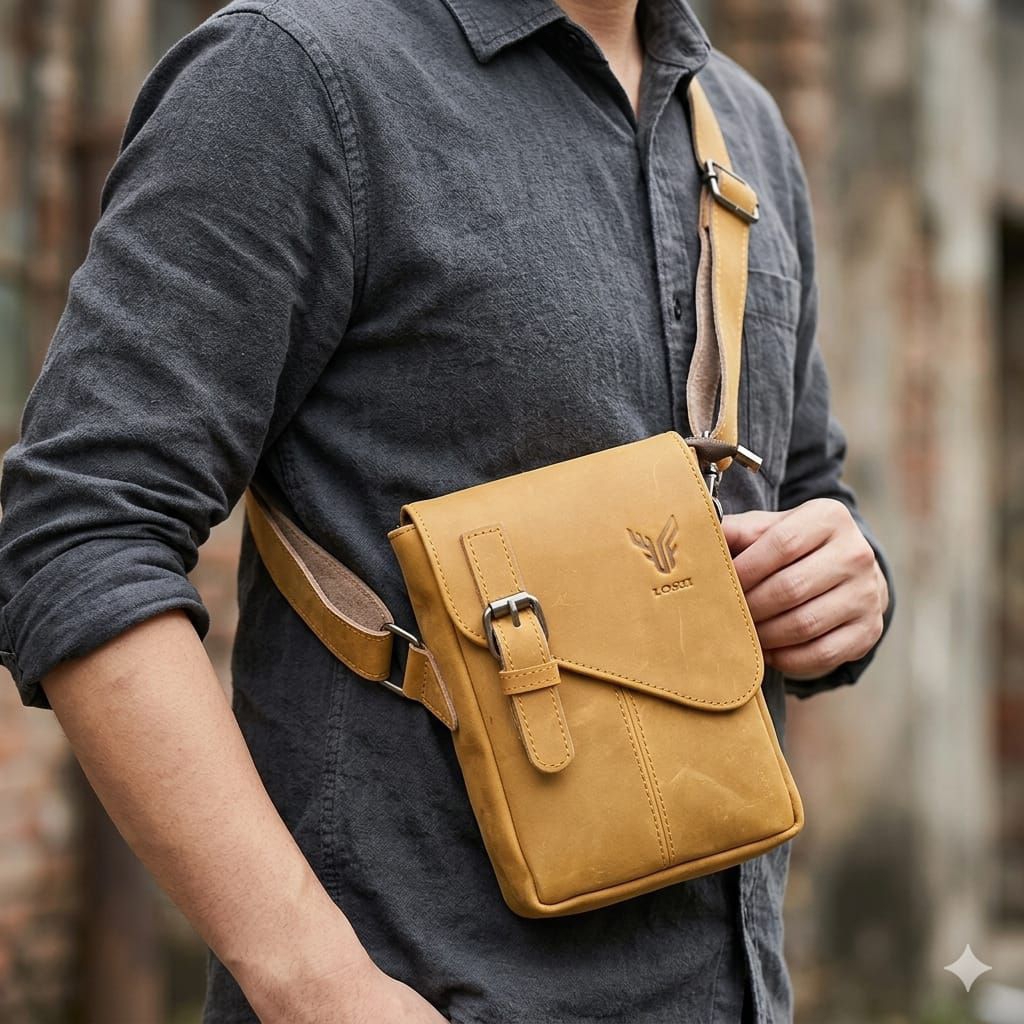 Tas hp pinggang Selempang pria kecil kulit asli 100 %
