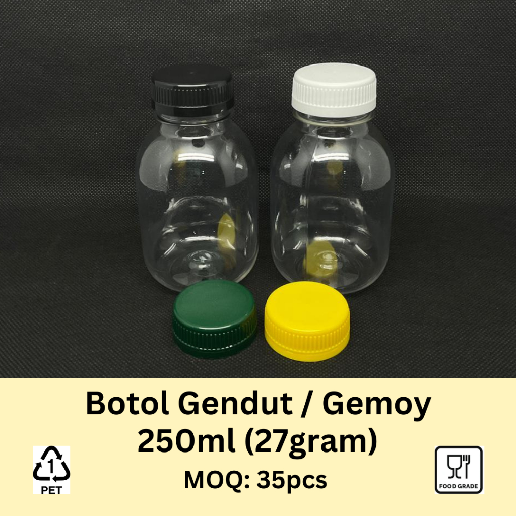 Botol Gendut Gemoy 250ml | Botol Plastik Bening Tebal Food Grade | Kemasan Jus, Kopi Susu, Teh, Susu
