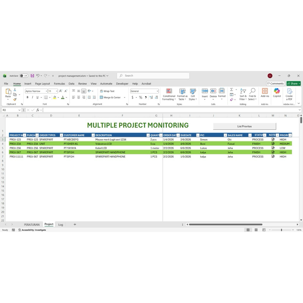 Template Excel VBA - Project Monitoring