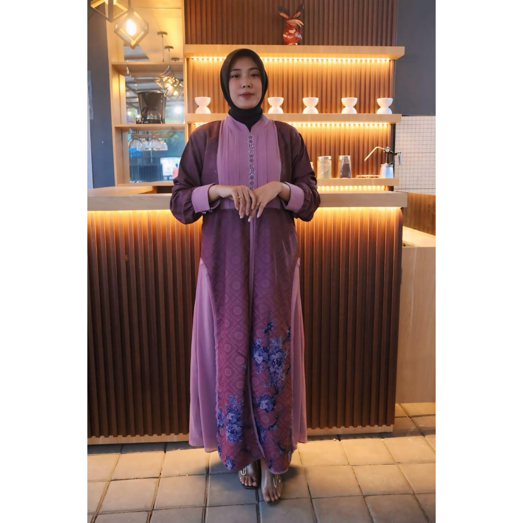 Azahra Gamis Dresa Abaya Premium Silk Kombinasi Brokat Modern Long Dress Muslim Gamis Terbaru Drees 