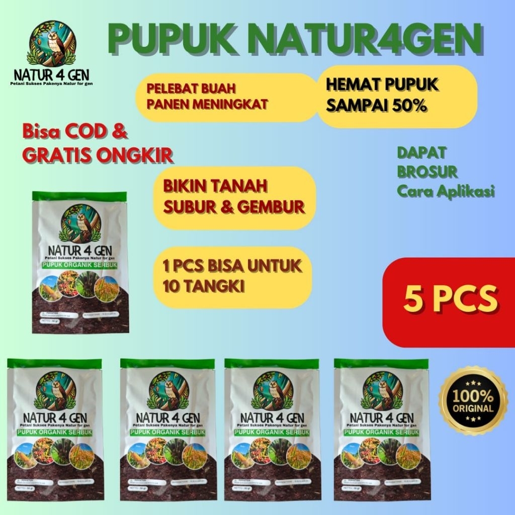 5 Pcs pupuk bio organik Natur4gen Pupuk Organik Naturagen Asli - Booster Padi Jagung Sawit - Penghem