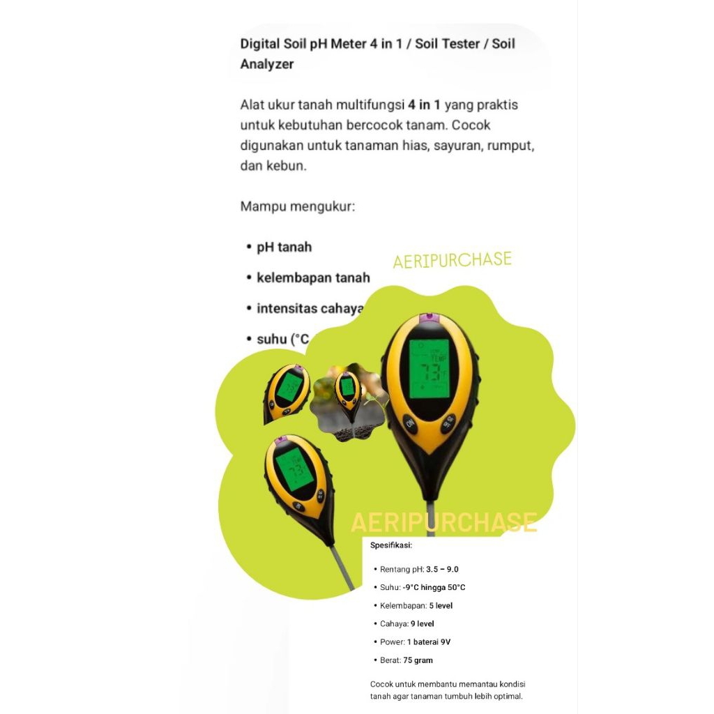 Digital Soil pH Meter 4 in 1 / Soil Tester / Soil Analyzer