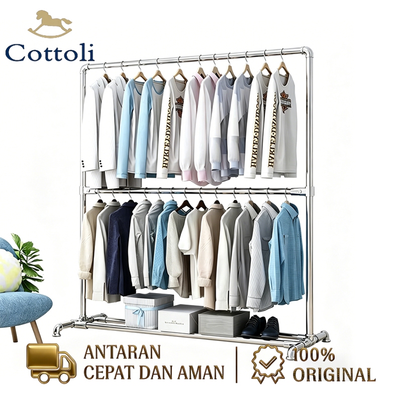 [COD] Cottoli 200X180cm Jemuran Baju Tabung Baja Stainless Rak Gantungan  2 susun Gantungan Baju Ber