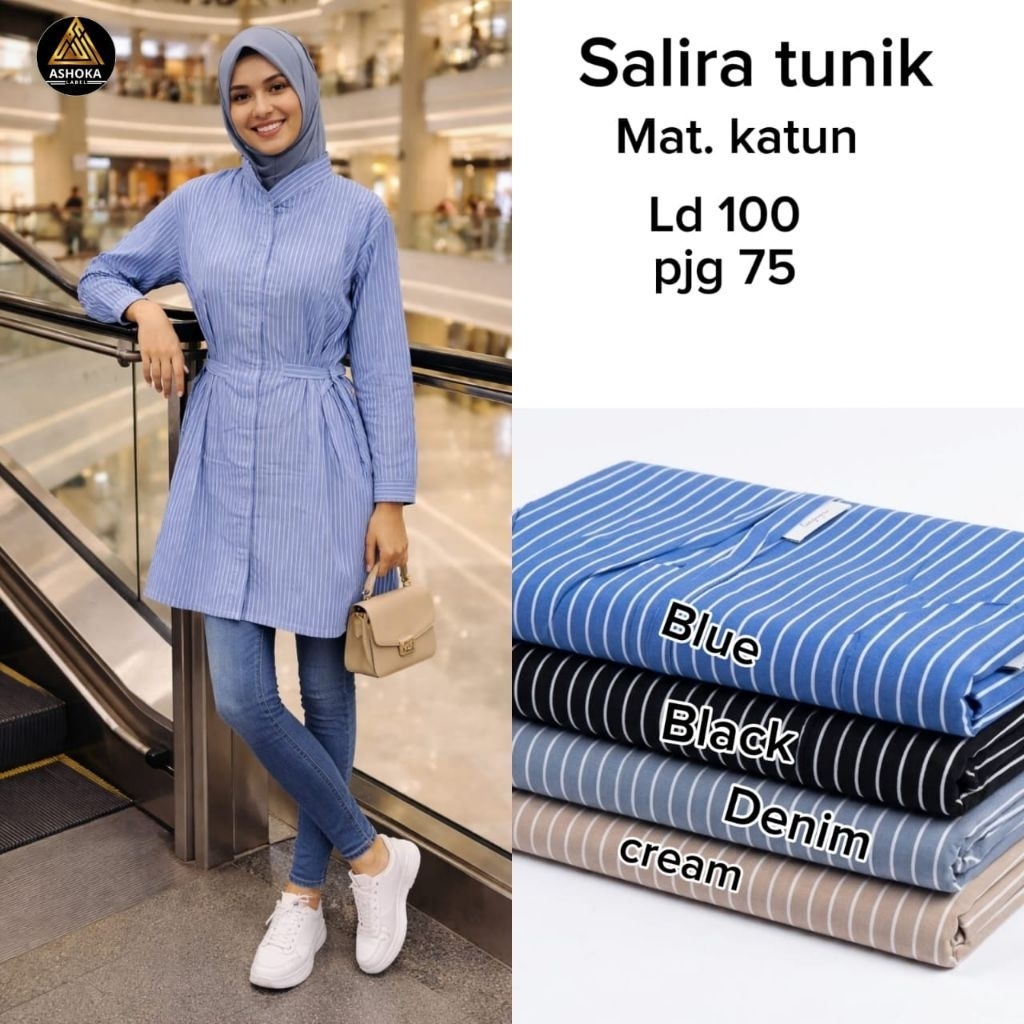 Tunik katun wanita premium halus motif Salur Long tunic Salira
