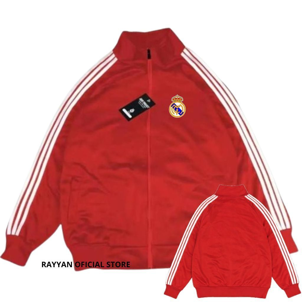 Real Madrid Jacket Tracktop White Stripe - Merah