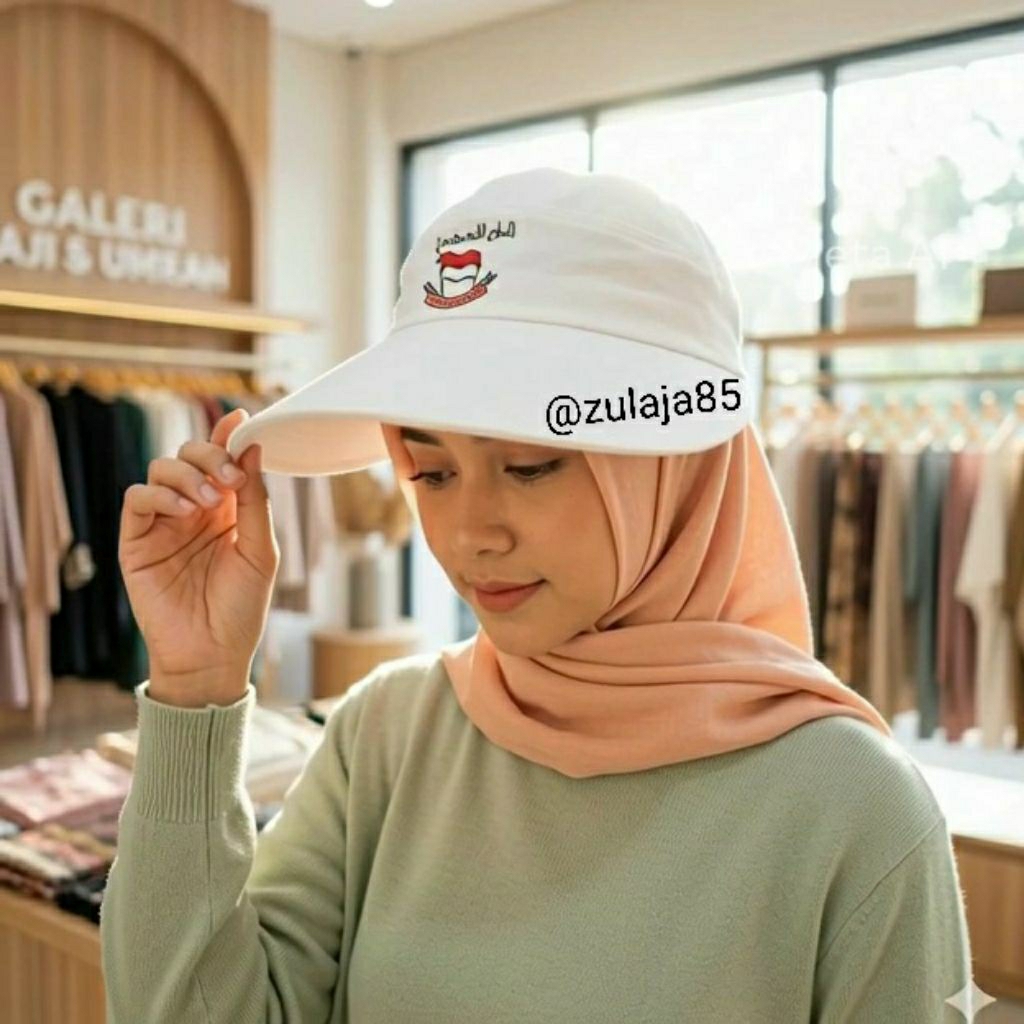 Topi Haji Wanita bordir Logo bendera / Topi Pet Wanita Putih / Perlengkapan Haji Dan Umroh
