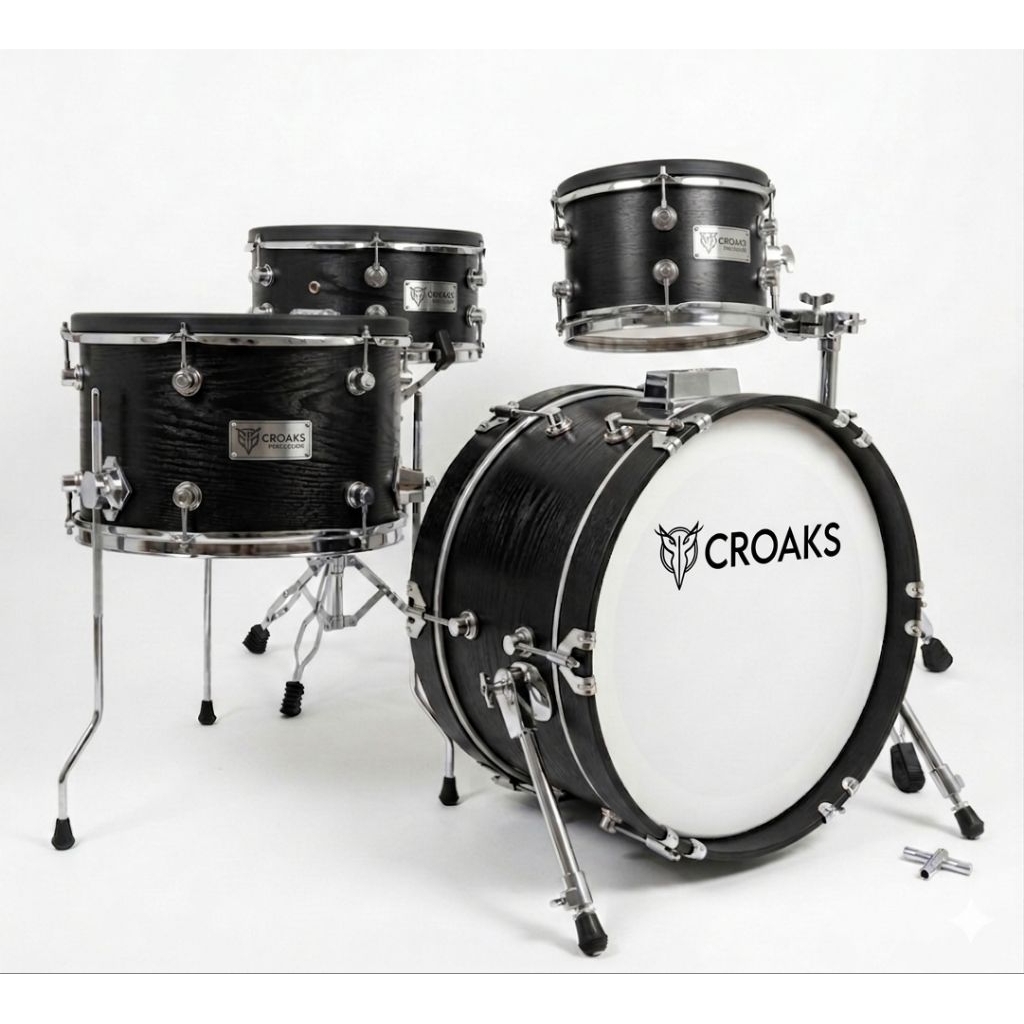 (4PCS) MINIMALIST PAD DRUM SET ELEKTRIK MESH HEAD CROAKS – WOOD SHELL | UNIVERSAL ROLAND YAMAHA ALES