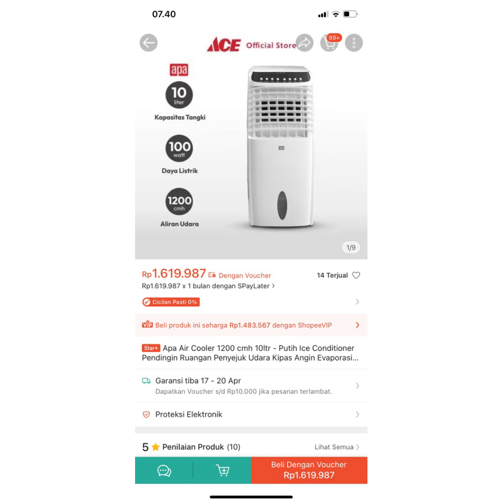 Penyejuk Udara APA Air Cooler 10 Liter - 3 Kecepatan, Mode Ionizer, Timer Otomatis