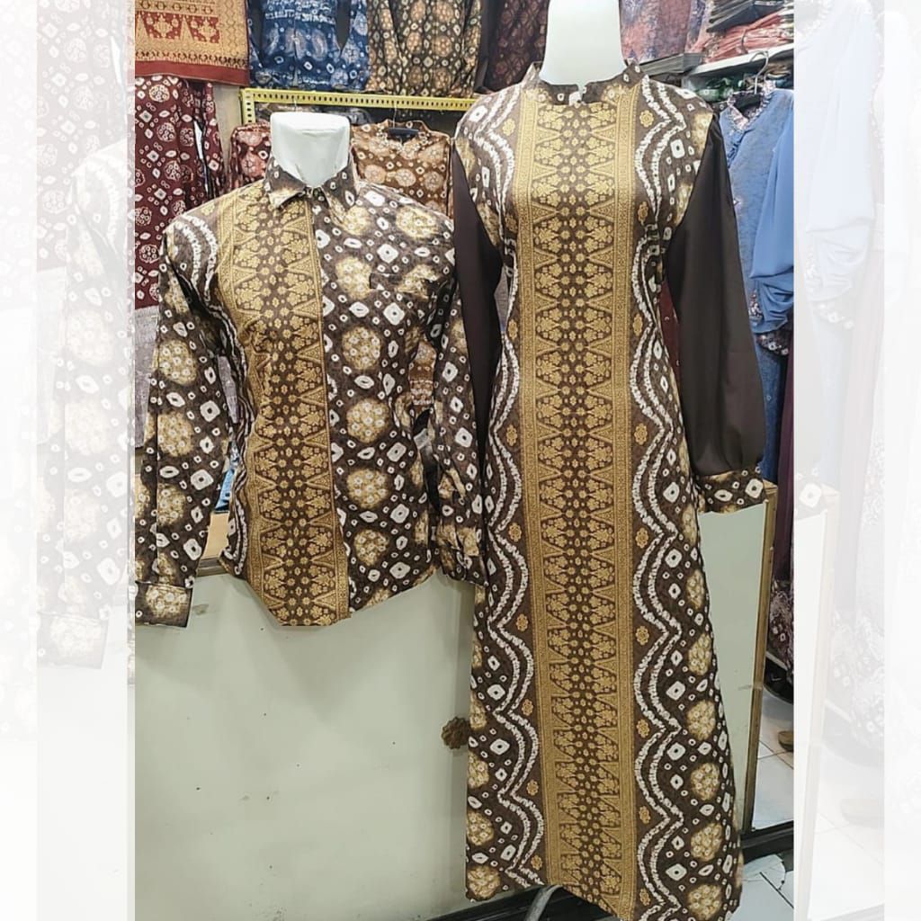 Couple Gamis Jumputan Songket Palembang Bahan Dobby Dolby Printing Dress Panjang Kondangan Pasangan 