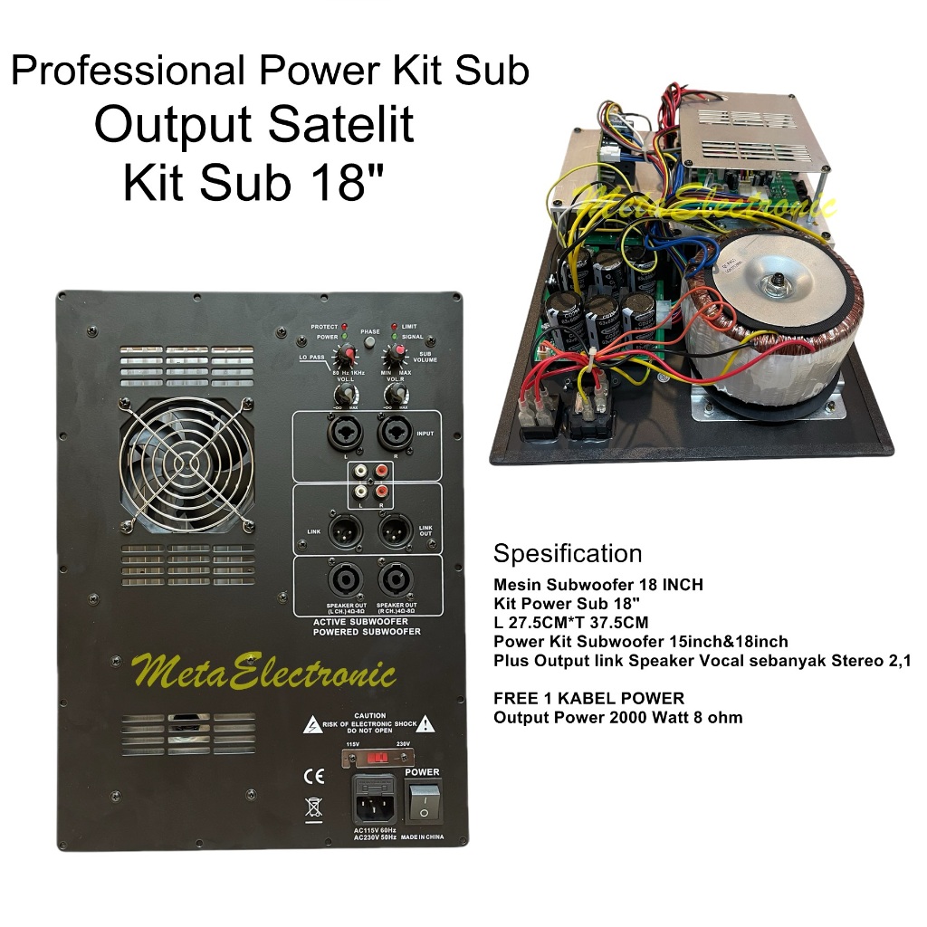 Power Kit Subwoofer 18" Output Satelit Stereo 2.1 Max Power 2000 Watt
