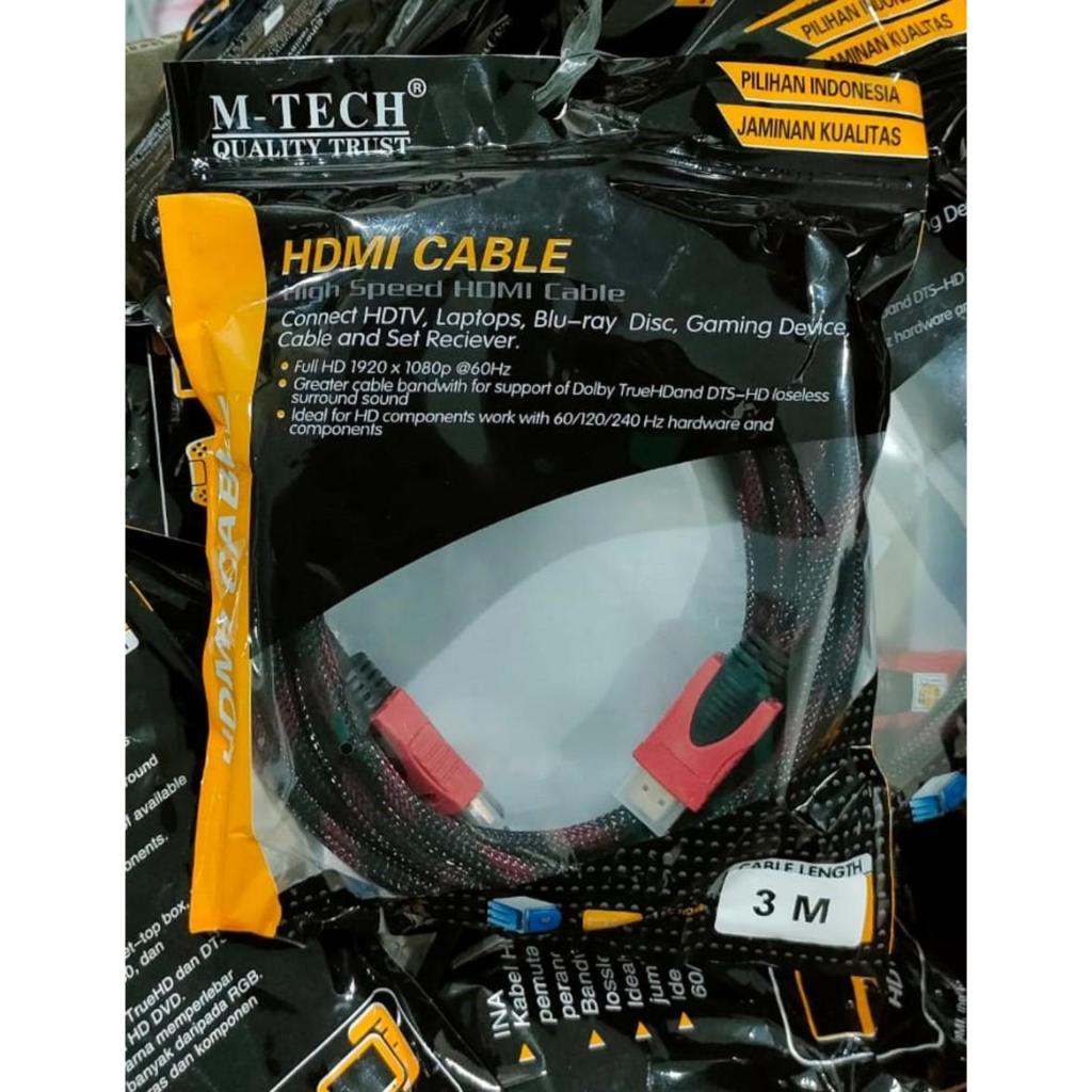 Kabel HDMI to HDMI 3m jaring merk M-Tech 3 meter