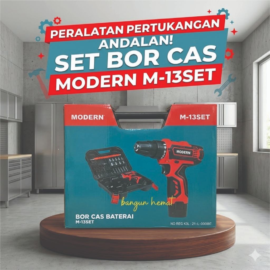 Bor Baterai Cordless Modern M13 12V Set Lengkap Mesin Bor Rechargeable Murah