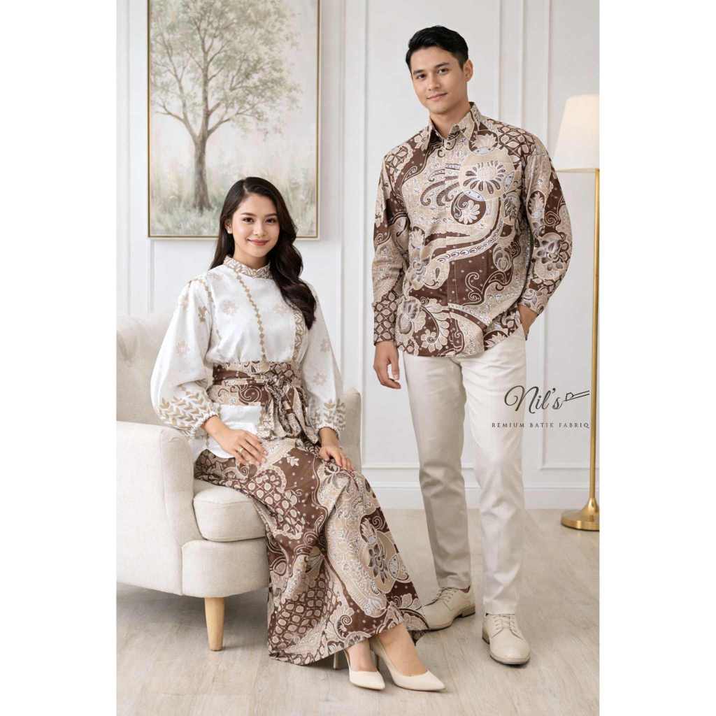 (BELUM TERMASUK ATASAN WANITA) Couple Set Kondangan Kekinian/ Set Kemeja Batik Lengan Panjang Pria D