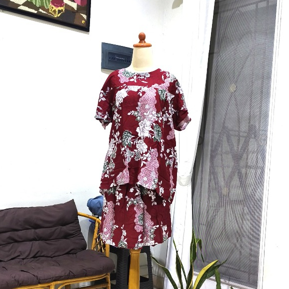 Setelan Kulot Bahan Rayon Wanita Baju Santai di Rumah Bahan Katun Adem Motif Bunga