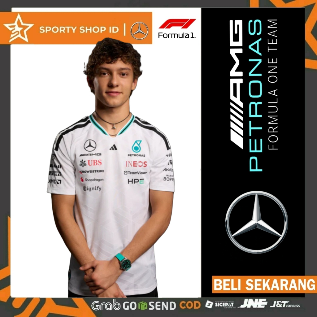Baju Kaos F1 Mercedes AMG F1 2026 Putih Pendek Pria Nyaman T shirt Racing Mercedes Official M L XL X