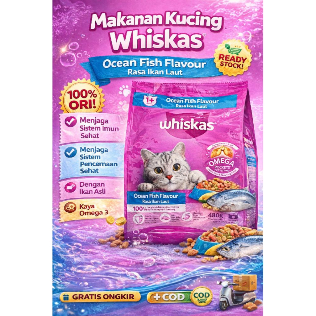 makanan kucing whiskas, makanan kering