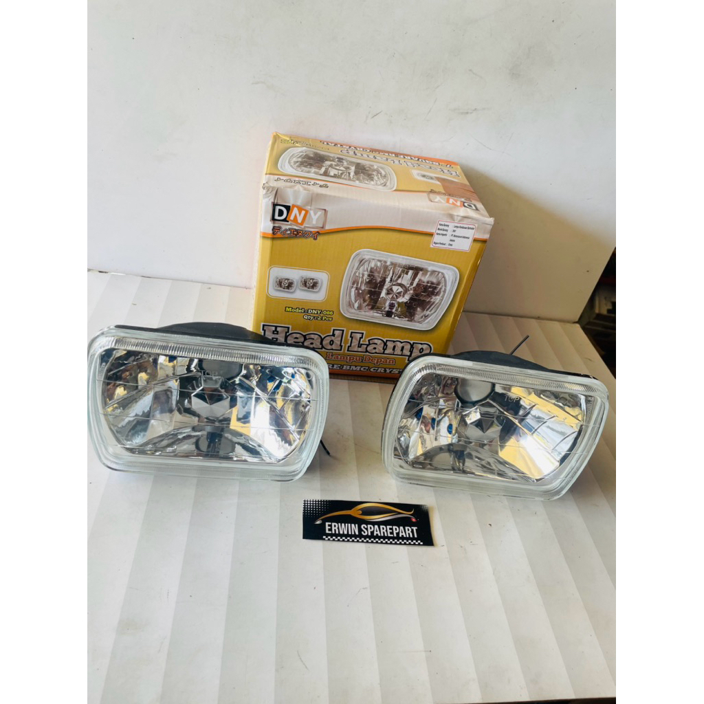 LAMPU HEADLAMP H4 KOTAK 7 INCH KRISTAL SEPASANG UNIVERSAL F70 TAFT GT FEROZA L300 PANTHER KOTAK