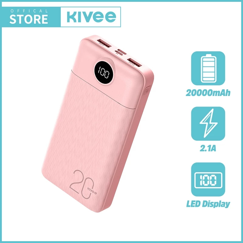 KIVEE Powerbank 20000mAh KV-PT126P MPINK dengan Kapasitas Maksimal dan Display LED - 10000 mAh PINK