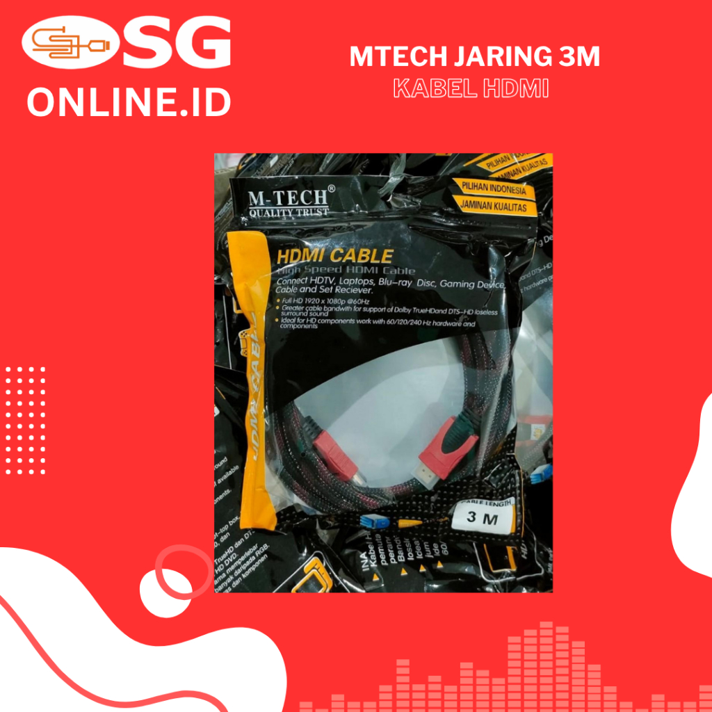 Kabel HDMI to HDMI 3m jaring merk M-Tech 3 meter