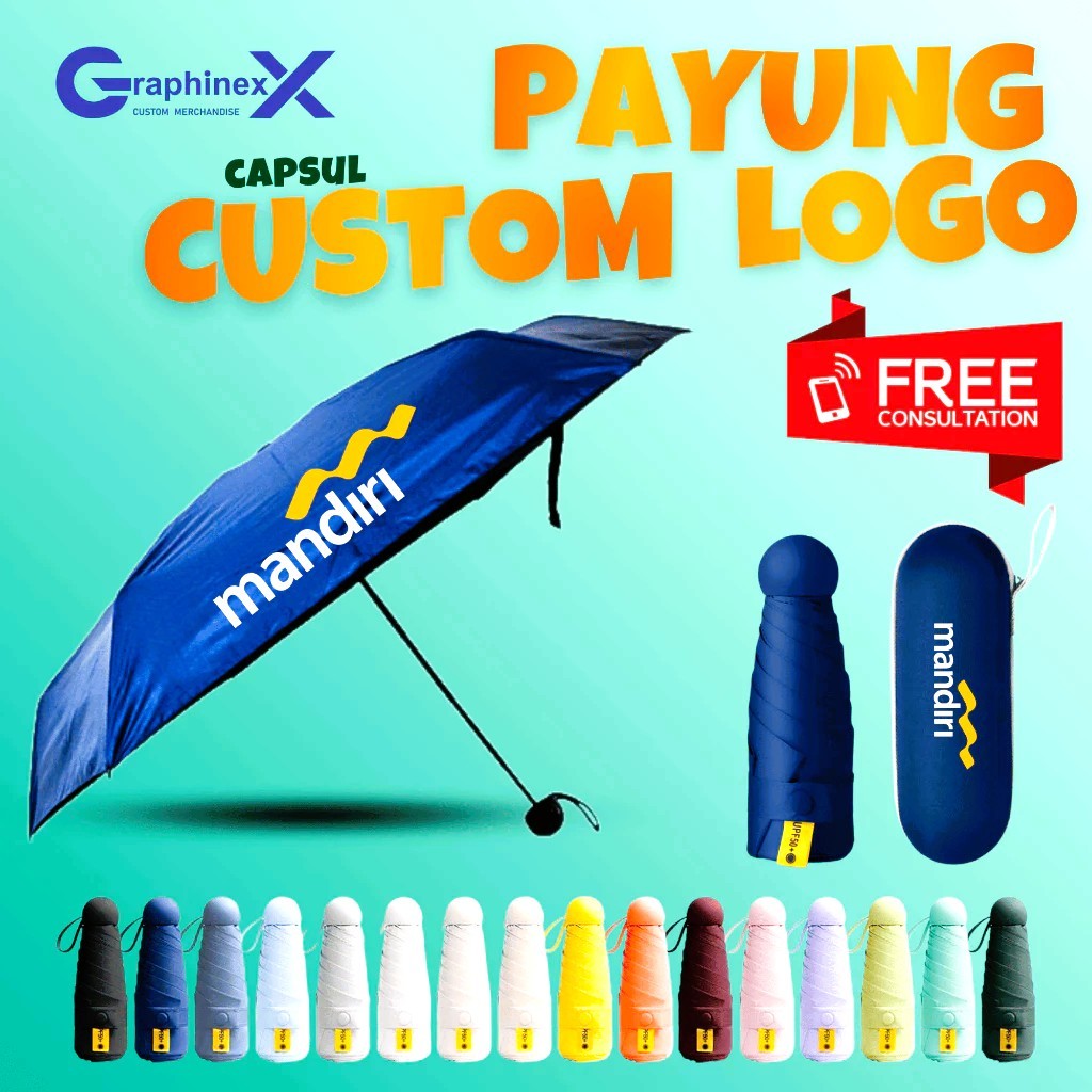 Payung Kapsul Custom Logo | Payung Mini Custom Nama Souvenir Promosi
