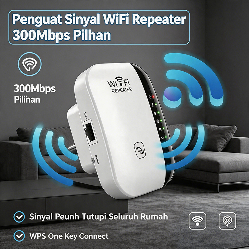 WIFI Repeater 300Mbps Wireless Penguat Sinyal Wifi Range Extender  Mini Repeater Mudah Dipasang untu