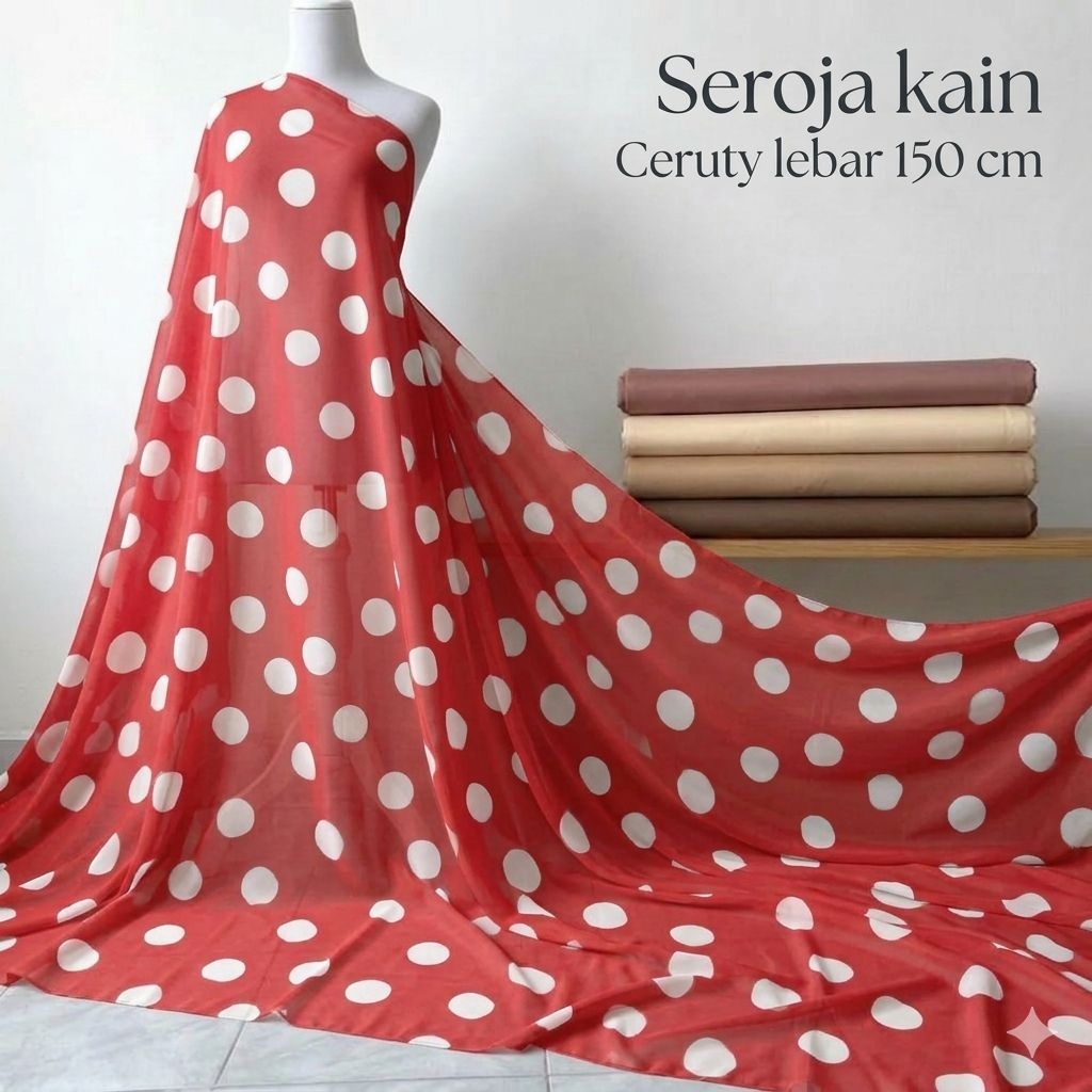 Kain Sifon Ceruty Polkadot Merah Putih Premium – Bahan Hijab Dress Flowing Ilh